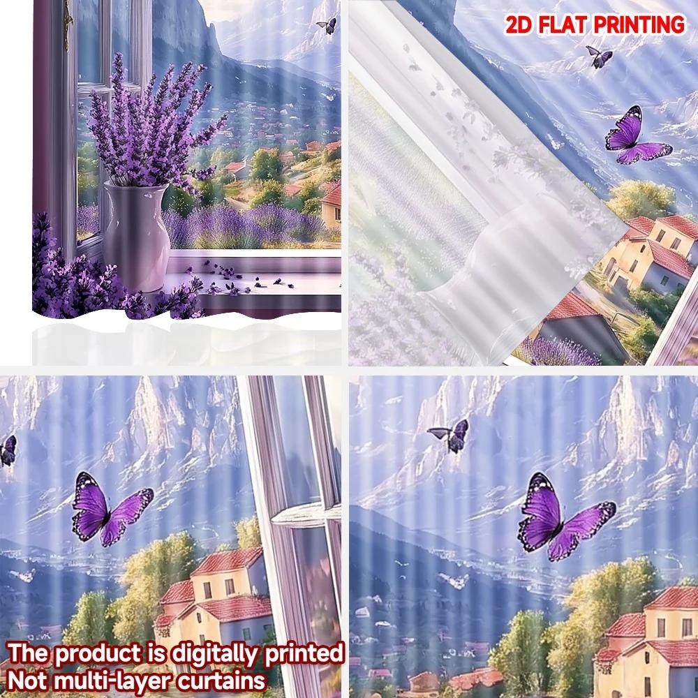 Purple Butterfly Curtains Digital Printing Pattern Outdoor View Effect Bedroom Living Room Decor Curtain Set Of 2 Elegant Made Polyester Washable Area