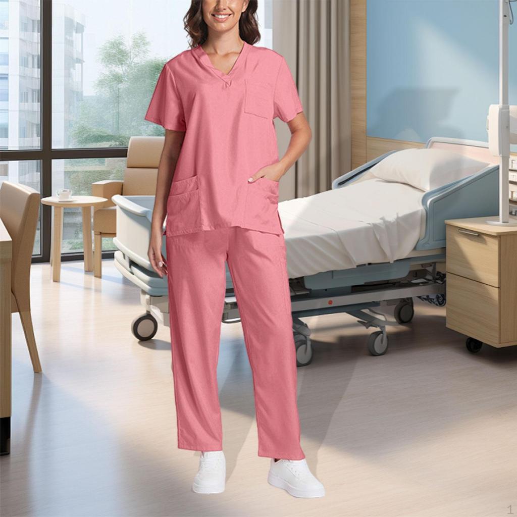 Nursing Uniforms Scrub Set Short Sleeve Work Clothes for Women