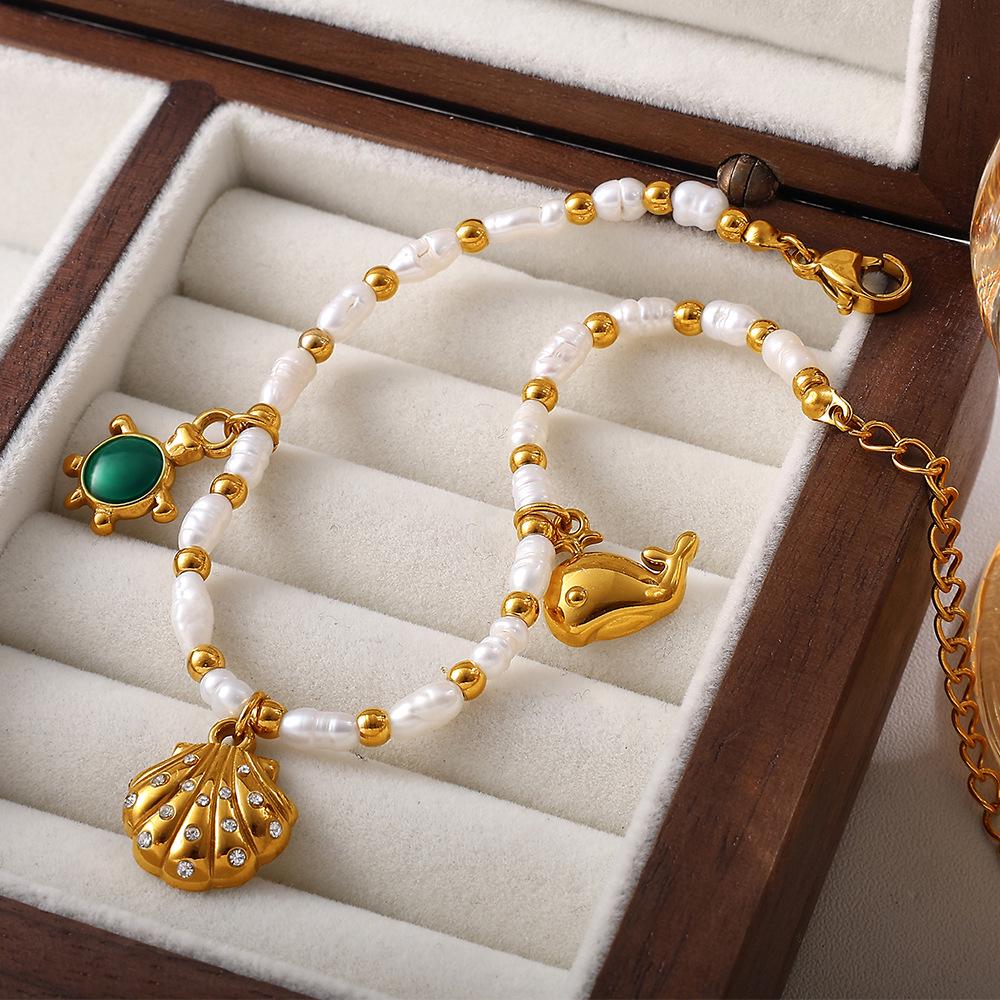 Light Luxury Starfish & Turtle Freshwater Pearl Bracelet In European & American Ocean Style