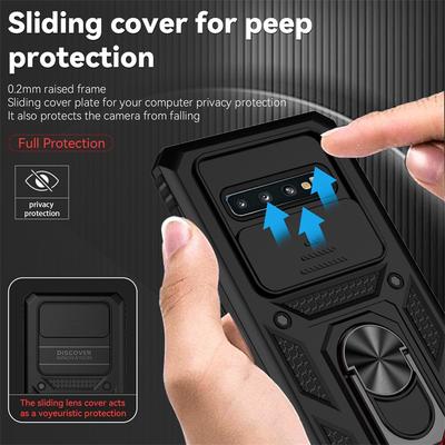 Shockproof Armor Case For Samsung Galaxy S10+ S10 Plus S 10 + S10Plus Car Magnetic Ring Stand Slide Camera Lens Protector Cover