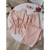 Women's Relaxed Fit Two Piece Pant Suit Sleeveless Tie Front Top Drawstring Wide Leg Pants