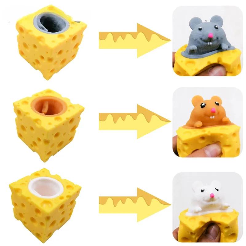 Funy Pop Up Funny Mouse And Cheese Block Squeeze Anti Stress Toy Hide And Seek Figures Stress Relief Fidget Toys For Kids Adult