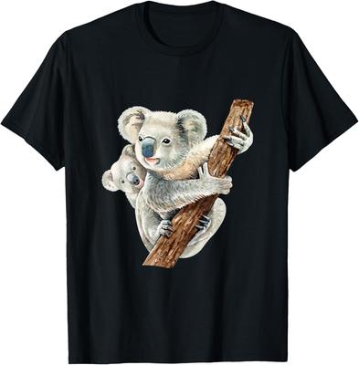 Watercolor Koala Mom And Baby Graphic T Shirt Cute Wildlife Animal Print Tee Unisex Casual