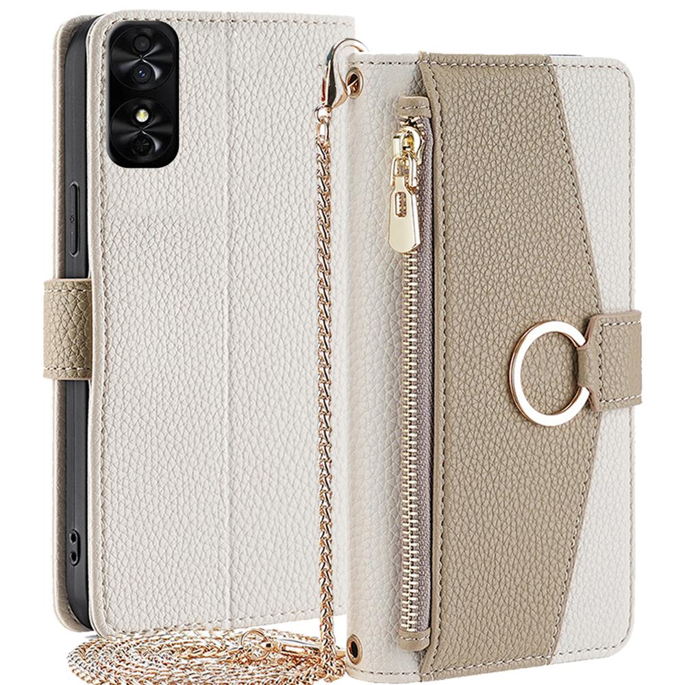 Pro TCL 50 SE Magnetické pouzdro na telefon Peněženka na zip Stojánek Kryt přes tělo s řetízkem a šňůrkou