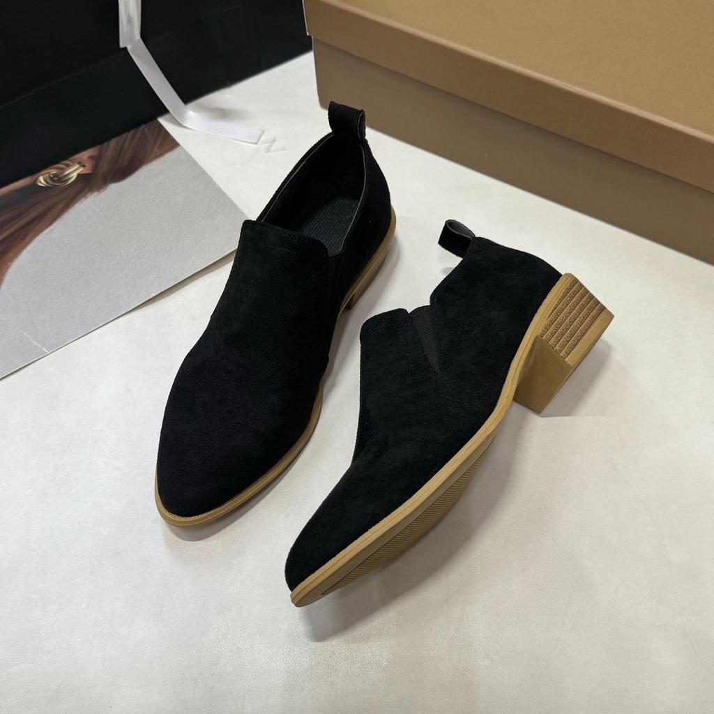 Retro Style Pointed Head Thick Heel Deep Mouth Single Shoes Femininity Comfortable Versatile Casual Women's Shoes Spring and Autumn New