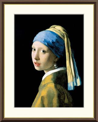 Vermeer Gemälde Weltmeisterwerk Gerahmt Innenraumkunst Mädchen mit einer Perle J1-001 (f4/42x34cm, Ohrring)