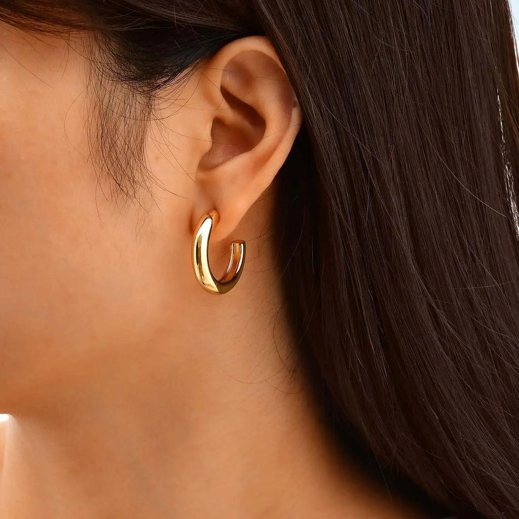 3pcs Stainless Steel Gloss C-shaped Earrings,Women's Gold Color High-quality Earrings,Trendy Geometric Jewelry Party Gift