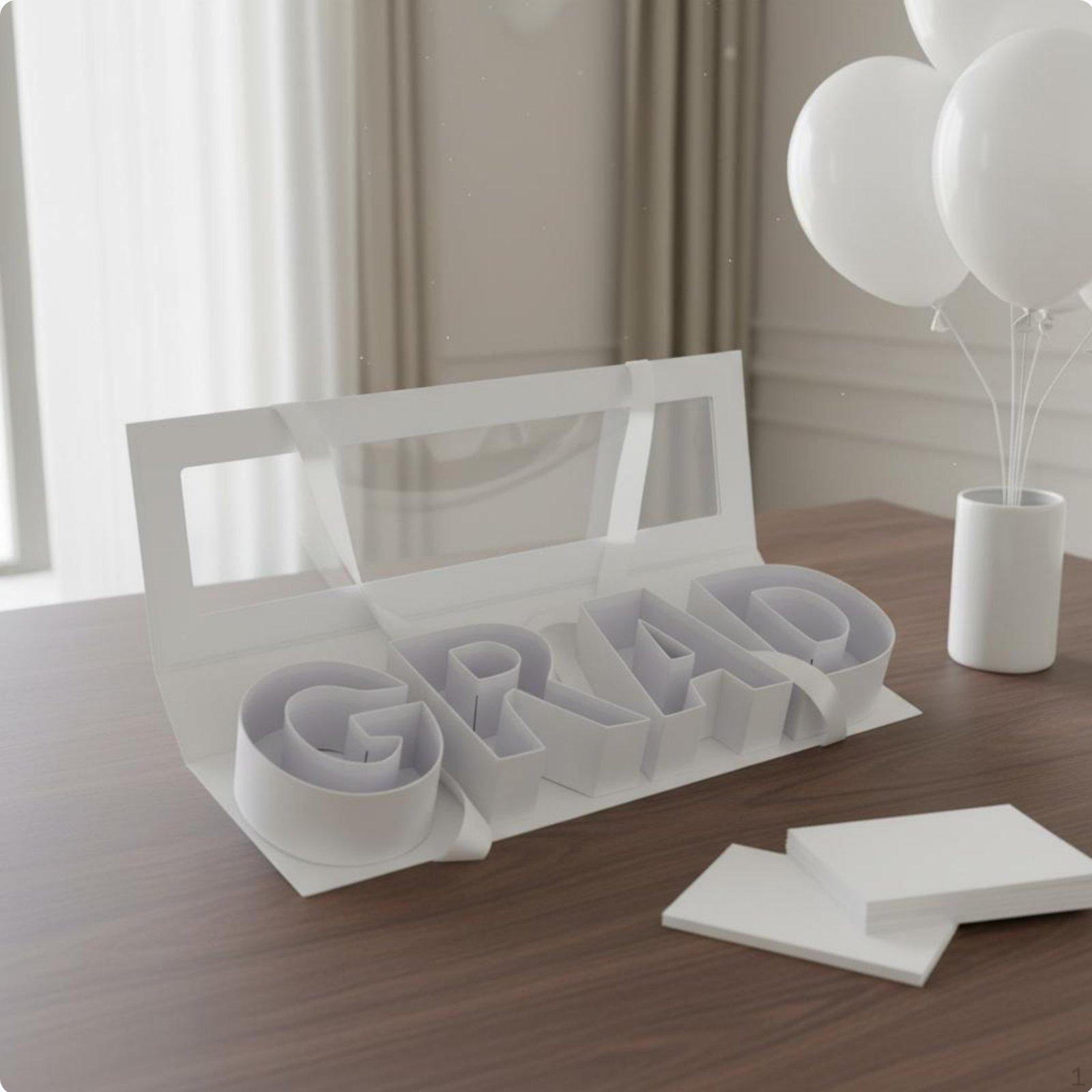 GRAD Letter Gift Box Transparent Window Graduation Flower Celebratory Design