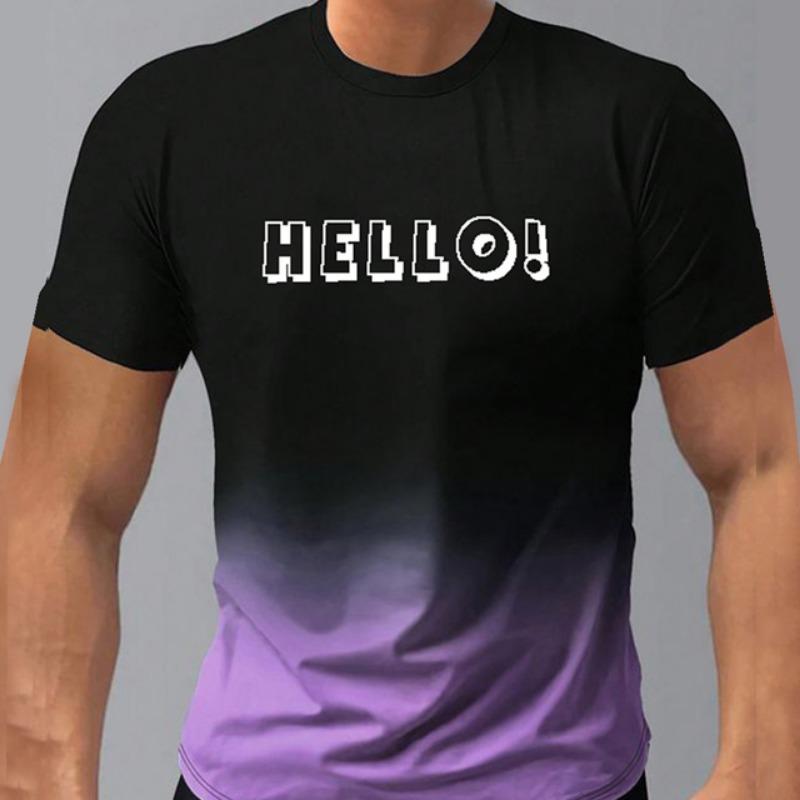 Men's T-Shirt Gradient Style "Whatever" Pattern Print Men's Comfy Chic T-shirt Short Sleeve Quick Drying Oversized Clothing Tops