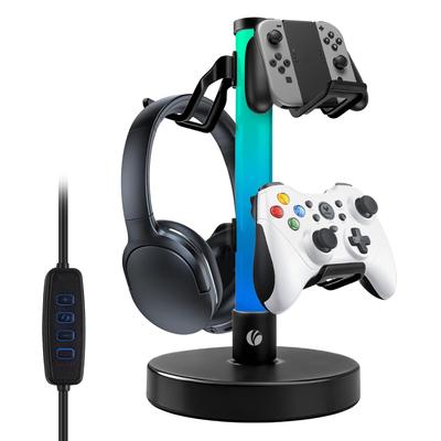 VCOM Gaming Stand Desk Storage RGB Headphone Stand Gaming Headset Stand Holds 4 Controllers USB Powered 17 Light Modes Desktop Organization Black