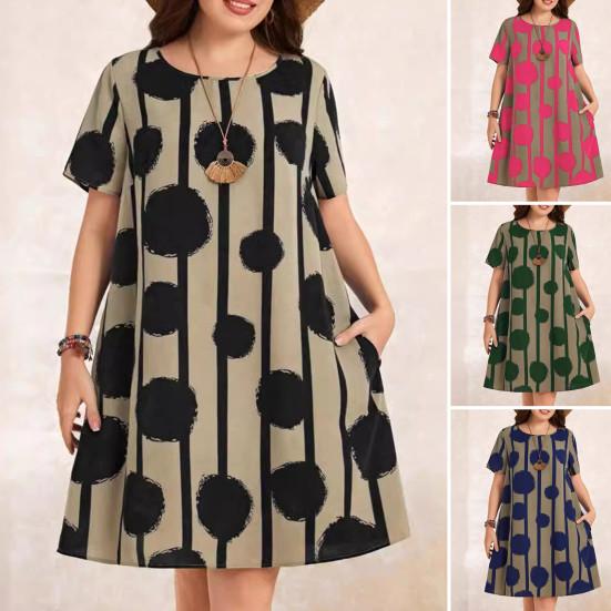 

Женское летнее платье с круглым вырезом и коротким рукавом контрастного цвета в горошек с принтом трапециевидной формы со свободными боковыми карманами выше колена для свиданий, повседневная одежда, мини-платье M синий