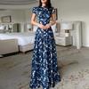 European American Women's Clothing Is Fashionable Elegant Commuting Print Hollowed-out Slim Dress