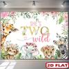 Toile de fond d'anniversaire 2D Two Wild avec animaux de safari floraux Décoration de fête