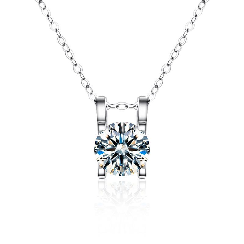 Moissanite Classic Four-Prong Necklace: Simple S925 Sterling Silver Pendant for Women, Japanese & Korean Inspired Light Luxury Style.