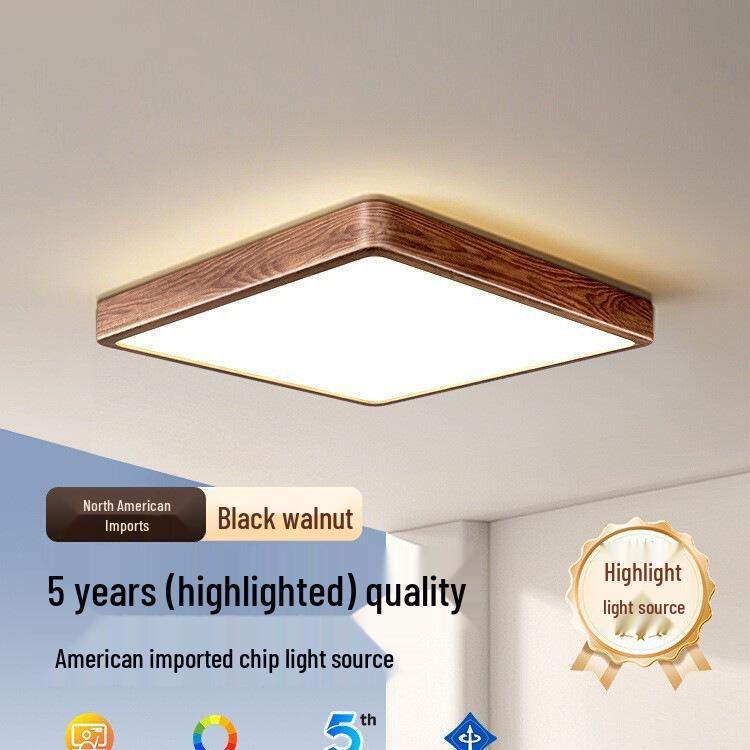 North American Black Walnut LED Ceiling Light - Full Spectrum Eye Protection, New Chinese Style, Square Design for Home Decor