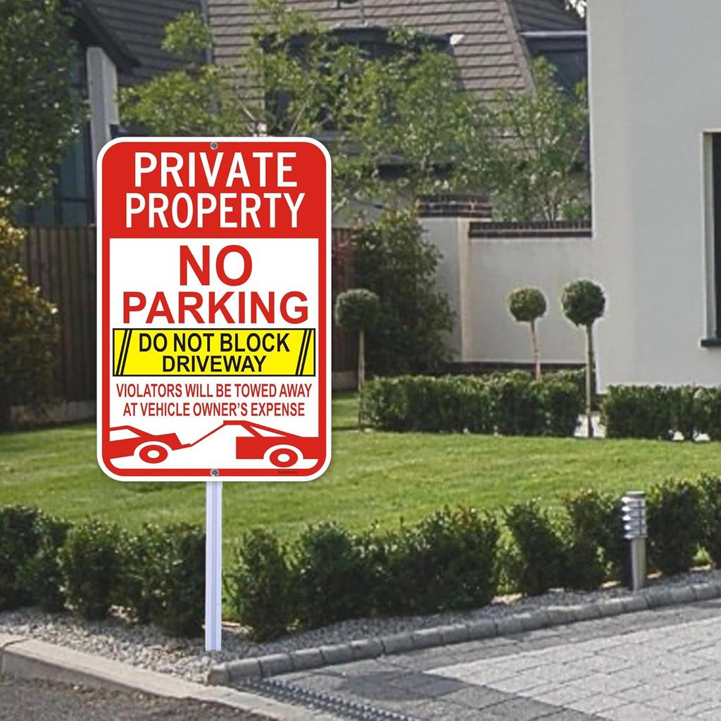 2 Pack Large No Parking Sign, Private Property Sign, Do Not Block Driveway Sign,Violators Will Be Towed Away at Vehicle Owner's Expense, 18" x 12"
