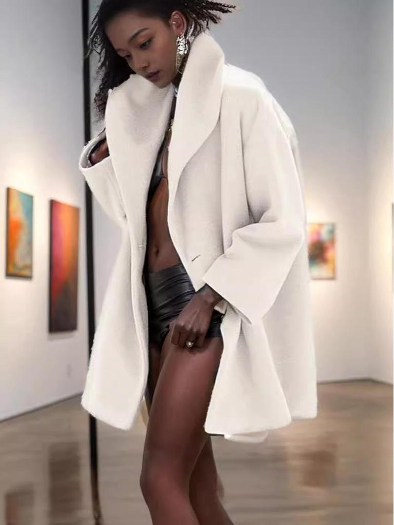 Europäischer Damen-Wollmantel mit Kapuze, mittellang, mehrfarbig - Herbst/Winter Freizeitmode