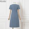 ZANZEA Women Summer Casual V-Neck Short Sleeve Pleated Dress