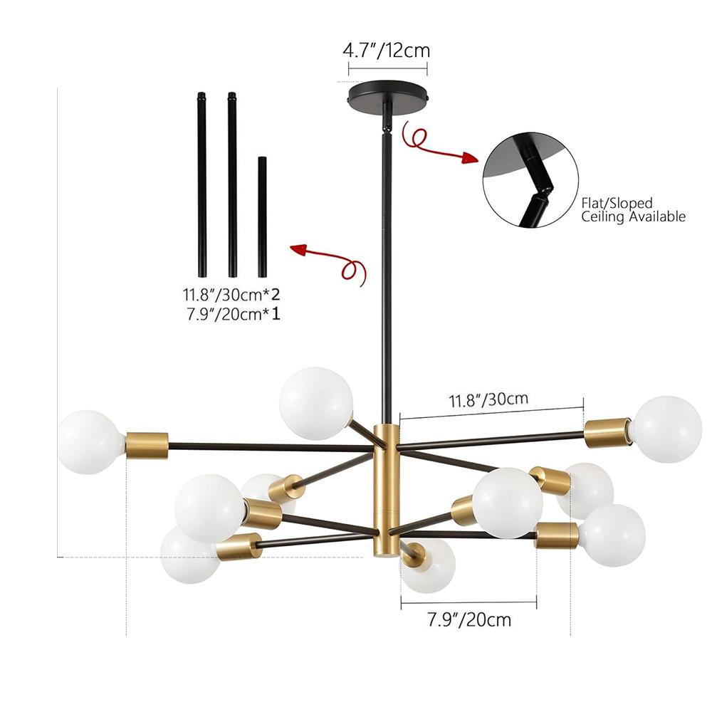 

Современная люстра Sputnik - люстра на 10 ламп с регулировкой высоты(лампочка НЕ входит в комплект), Черно-золотая отделка для кухни, спальни и прихожей
