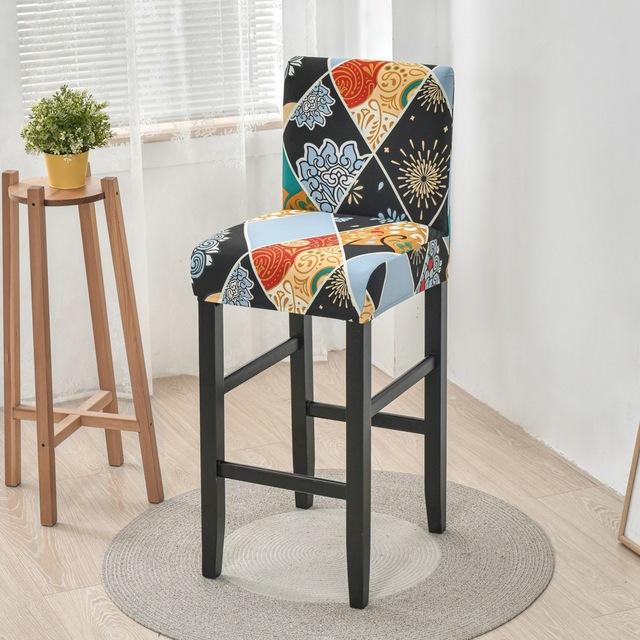 Elastic Short Chair Furniture Cover Spandex Fabric Printed Bar Stool Seat Covers Chair Protector Slipcovers For Cafe Dining Space Kitchen Washable