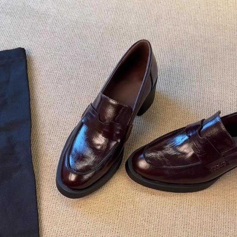 High-heel Thick-soled Shoes for Women, New Spring-autumn Style Leather Shoes for Women