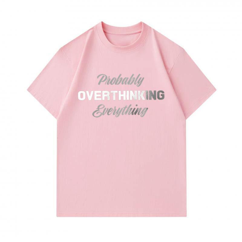 Men's 100% Cotton Crew Neck Short Sleeve T-Shirt, Probably Overthinking Everything Letter Print Casual Comfortable Daily Wear Tee for Everyday Life