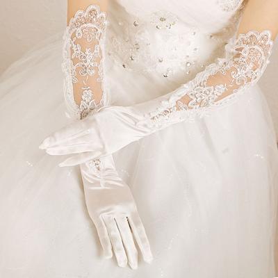 Delicate Sequins Floral Dancing Party Full Finger Gloves Long Gloves Elbow Length Satin Mittens