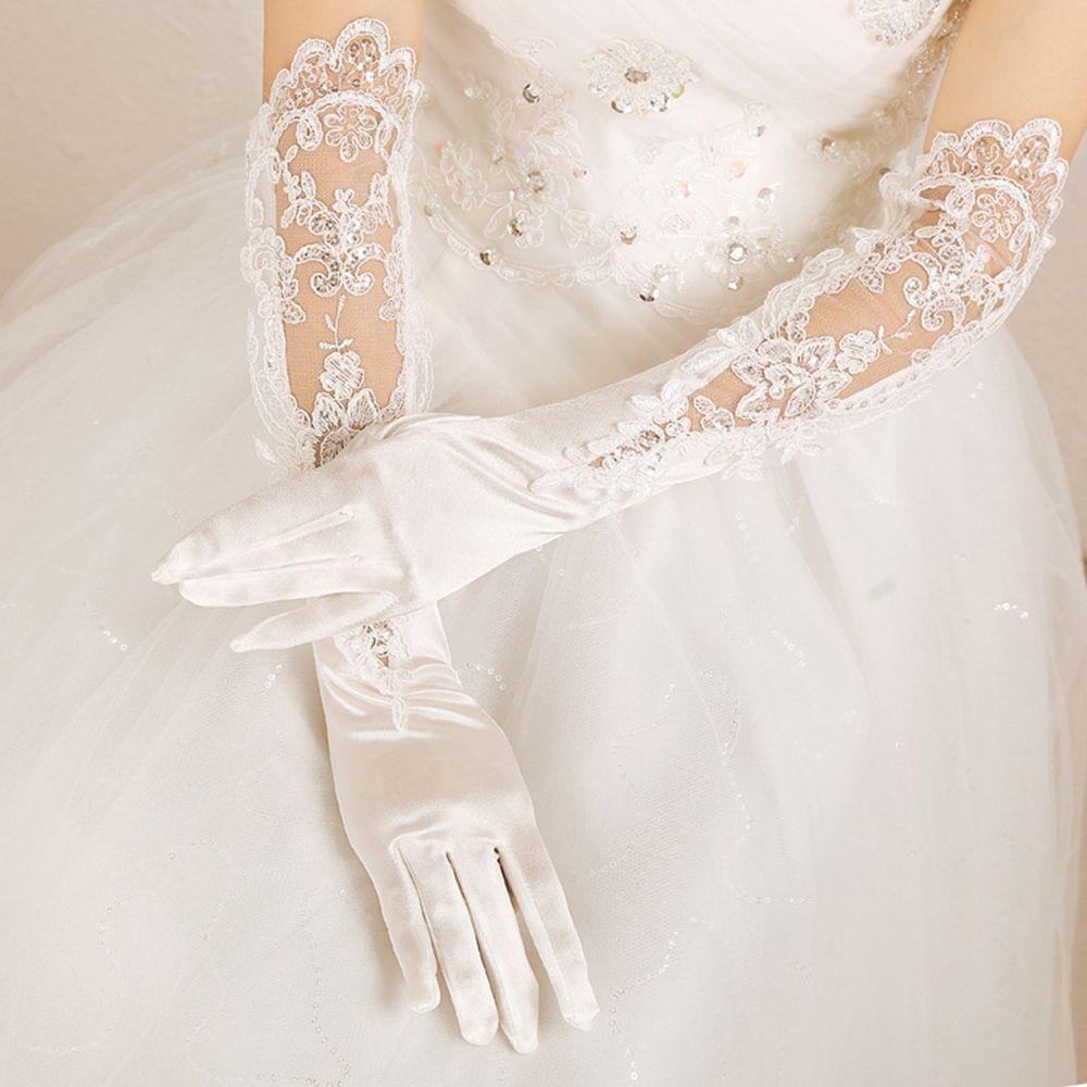 Wedding Accessories Banquet Floral Satin Mittens Elbow Length Full Finger Gloves Long Gloves