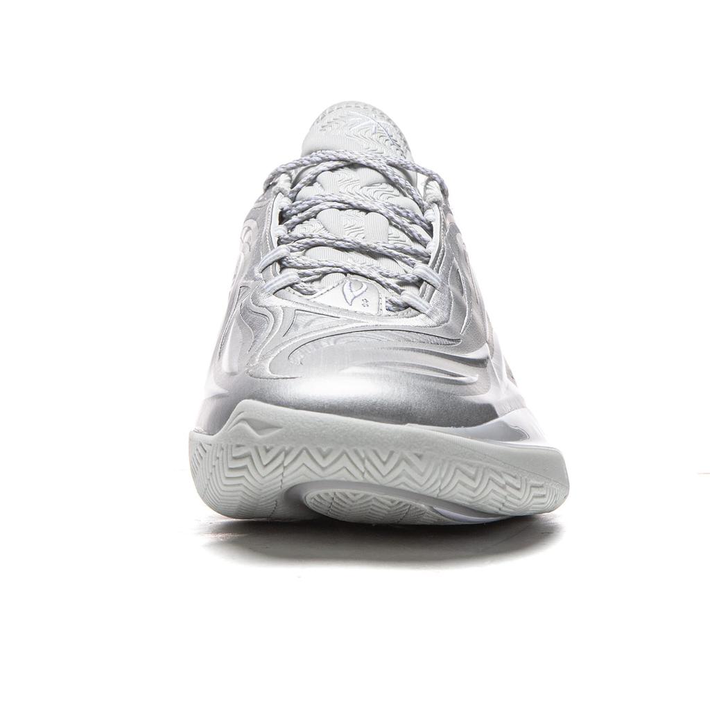 Li Ning Dämpfend Rutschfest Abriebfest Atmungsaktiv Rückprall Grip Niedrig geschnittene Basketballschuhe Herren Silber ABAV045-15