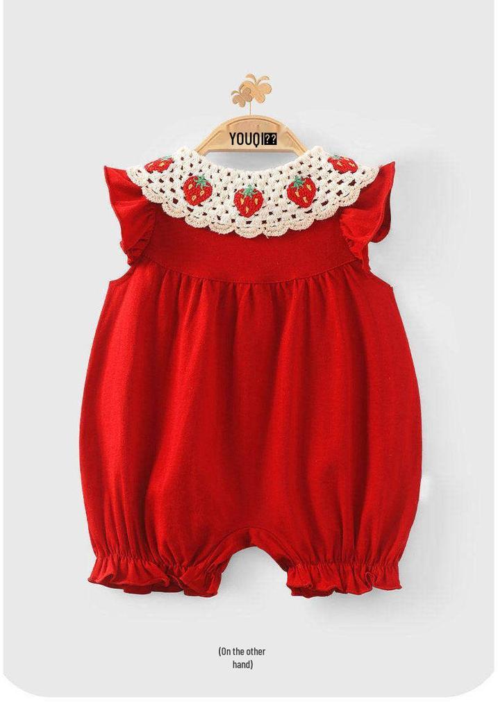 Youqi Baby Girl Red Romper - 26/100 Days or First Birthday Outfit
