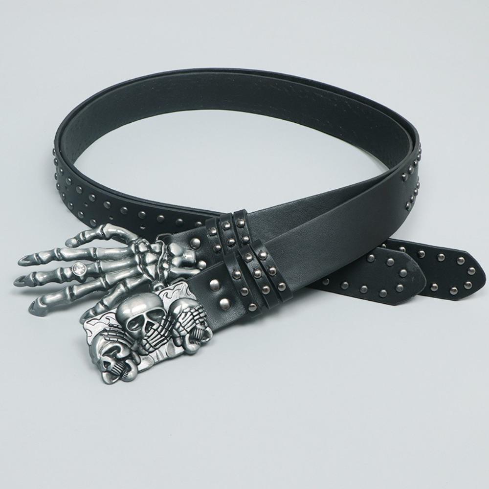 Casual Skull Belt Versatile Gothic Leather Belt Fashion Rivet Belts  Unisex
