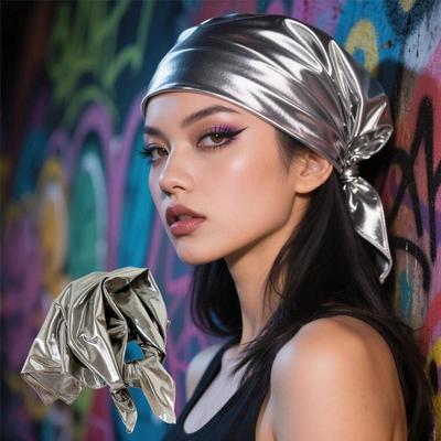 Summer Sunscreen Headscarf Hat Y2K Hair Scarf Liquid Silver Leopard Print HairWrap Thin Smooth Neck Scarf Multifunctional Turban