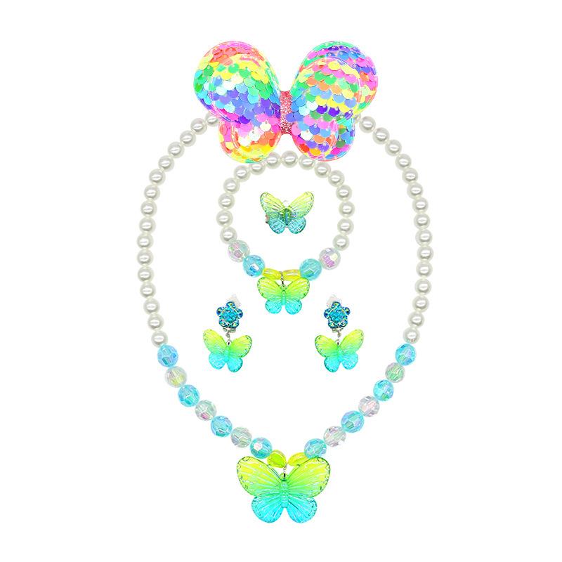 Prinzessinnen Schmuckset für Mädchen: Süßes Cartoon-Schmetterlings-Halskette, Choker, Ohrringe & Ring