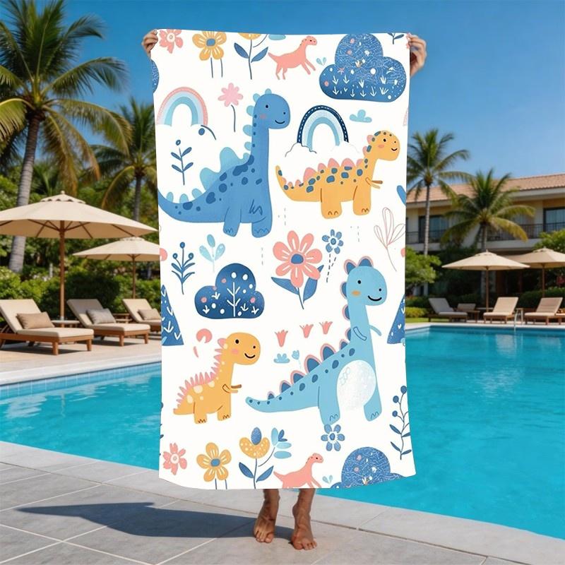 Cute Cartoon Dinosaur Rainbow Floral Kids Beach Towel Quick Dry Sand Free Swimming Towel Soft Absorbent Towel Summer Holiday