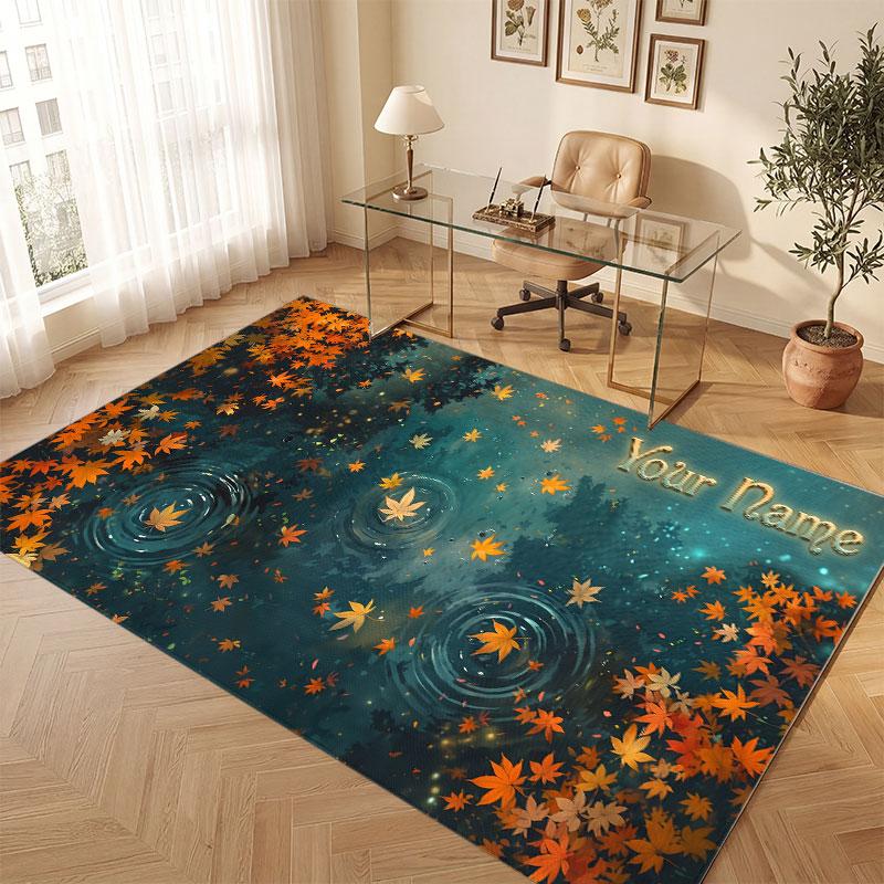 Mountain Landscape Theme Crystal Velvet Floor Rug Personalized Custom Name Text Warm Carpet Home Decoration