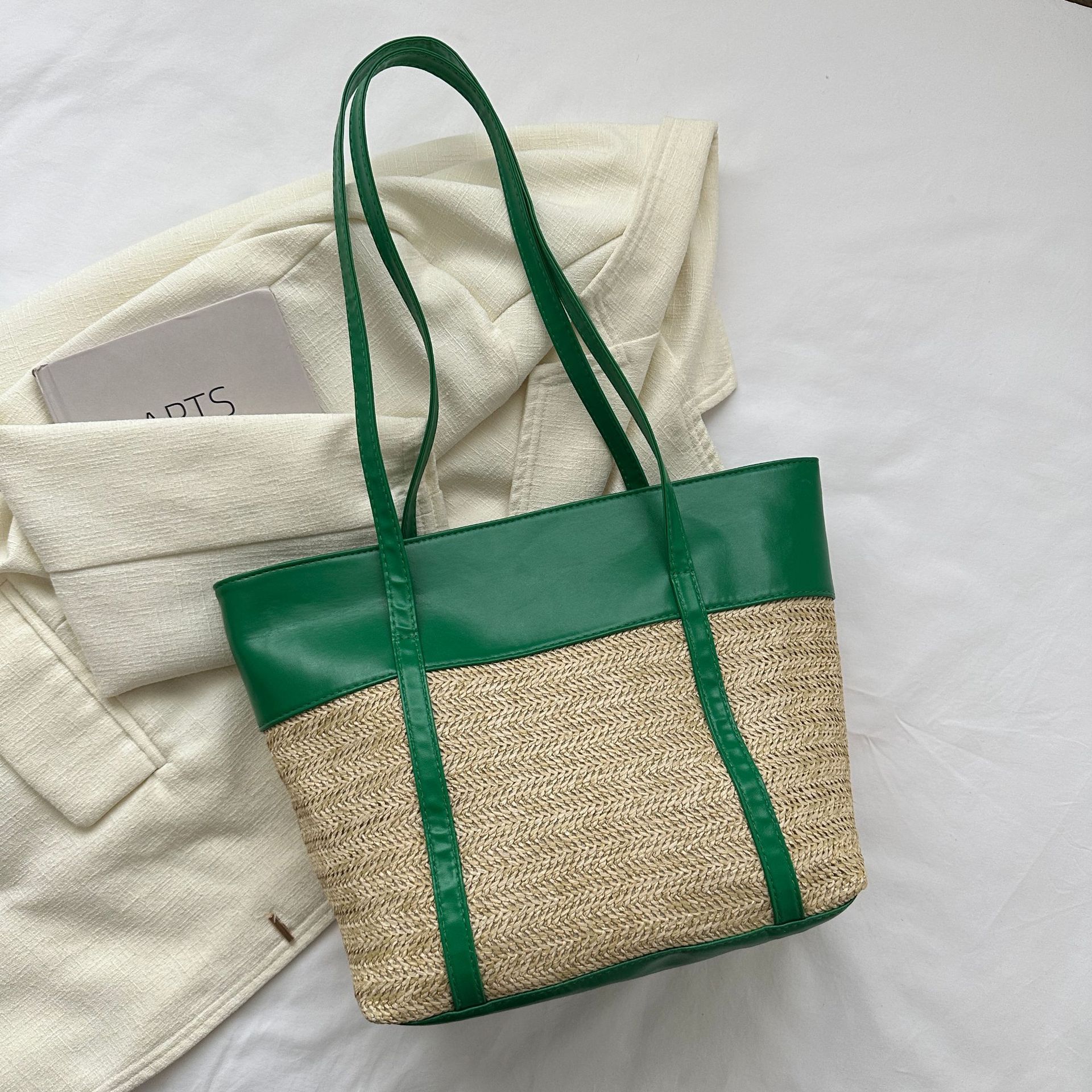 

2025 лето новый простой корейская версия мода ретро большая вместимость сумка-тоут модный тренд на одно плечо подмышку женская сумка зелёный