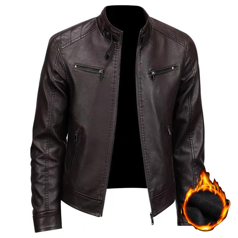Men's Trendy American Stand-Collar Faux Leather Motorcycle Jacket with British and Korean Style