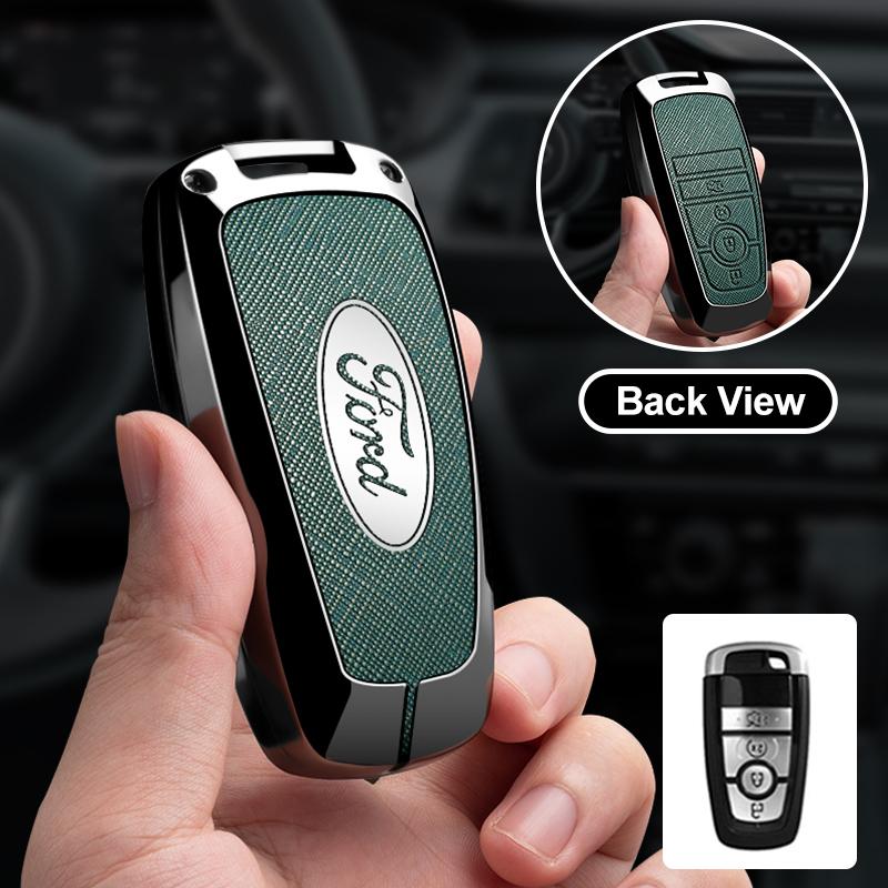 Styling Car Zinc Alloy Leather Remote Key Case For Ford Mustang 2017 Edge F250 2018 Fusion/New Mondeo/Expedition Accessories