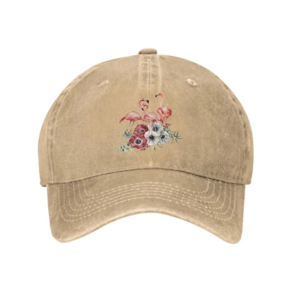 Flamingo Floral Print Baseball Cap Cotton Vintage Adjustable Casual Hat for Adults