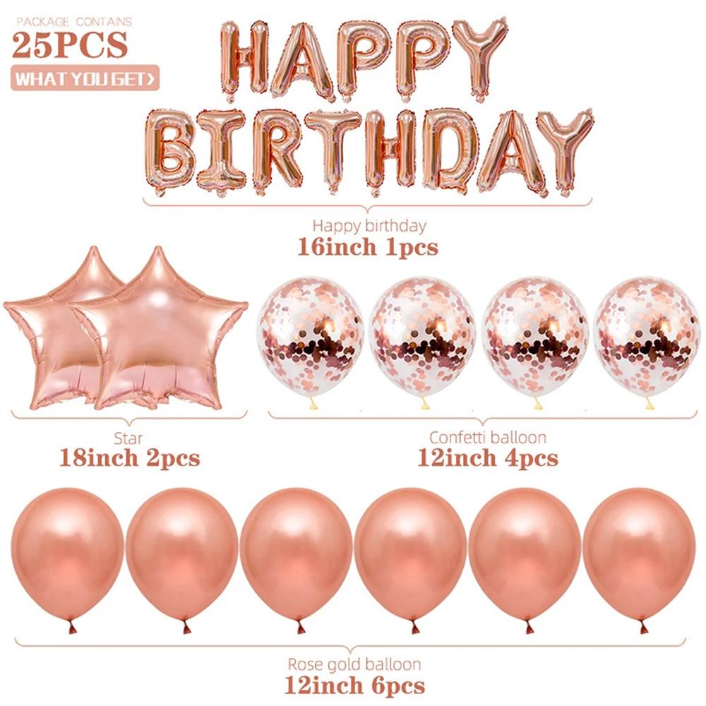 25pcs Balloons Set with Happy Birthday Banner Aluminum Foll Balloon Party Decoration Yard Office Home Birthday Decoration Props
