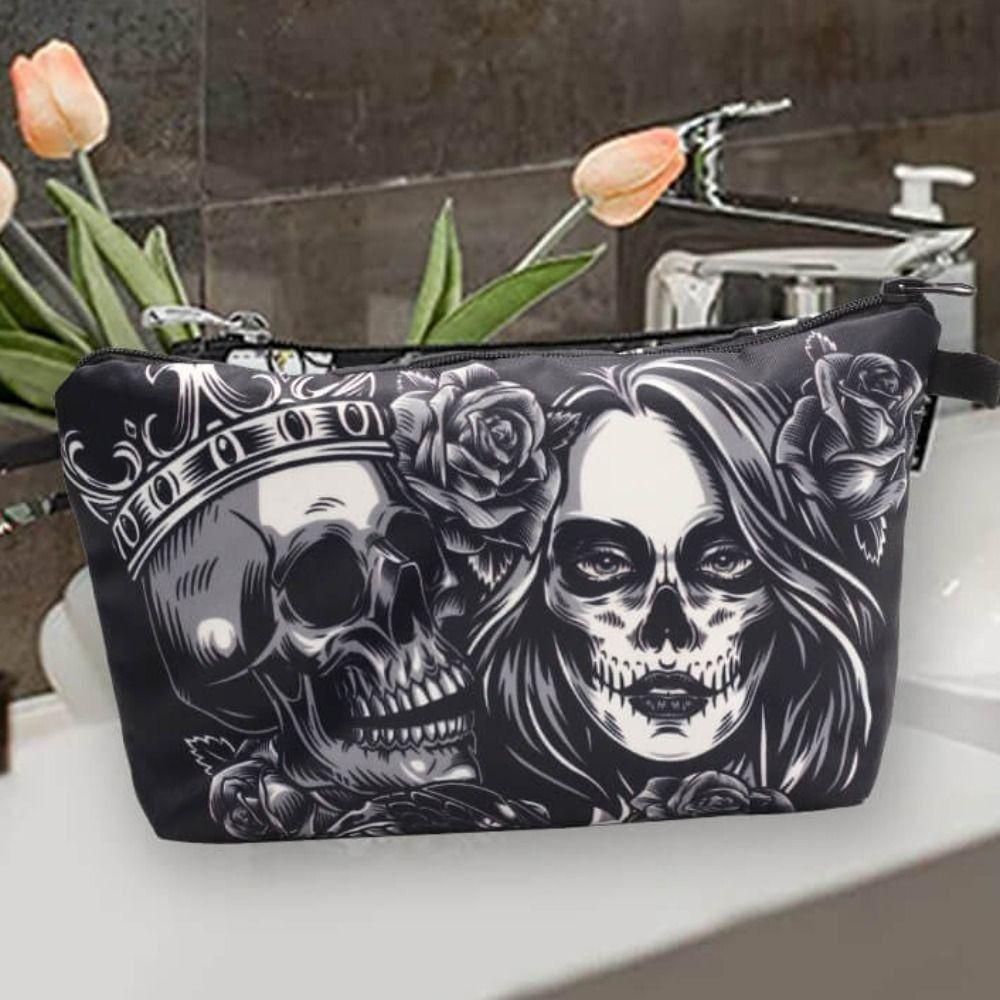 Storage Purse Makeup Bag Skull Pattern Makeup Pouch Small Cosmetic Bag  Men