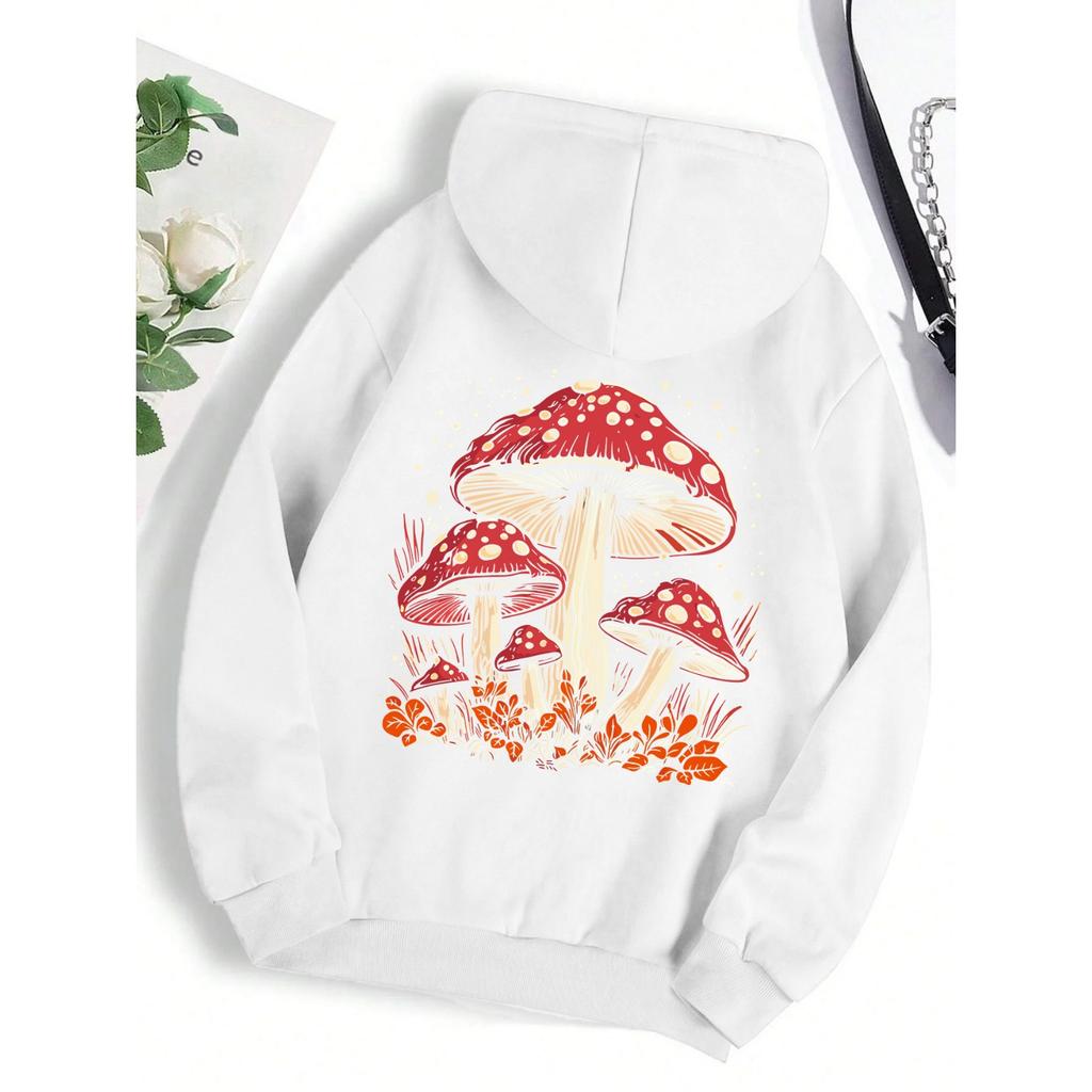 Red mushroom personality graphic hoodie ladies Harajuku casual sweatshirt fashion hooded autumn