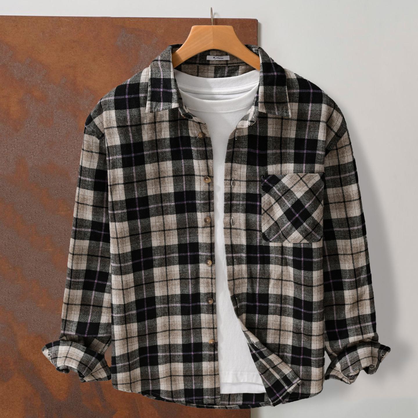 

Autumn 2023 Men s Retro Plaid Long Sleeve Shirt - Loose and Comfortable M