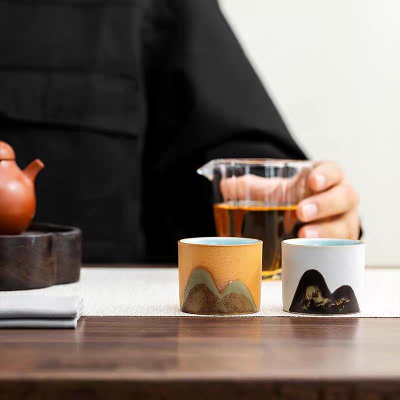 Rough Pottery Faraway Mountain Tea Cup Hand-painted Cup Single Cup Kung Fu Tea Set Tea Cup Ceramic Glaze Painting Color Tea
