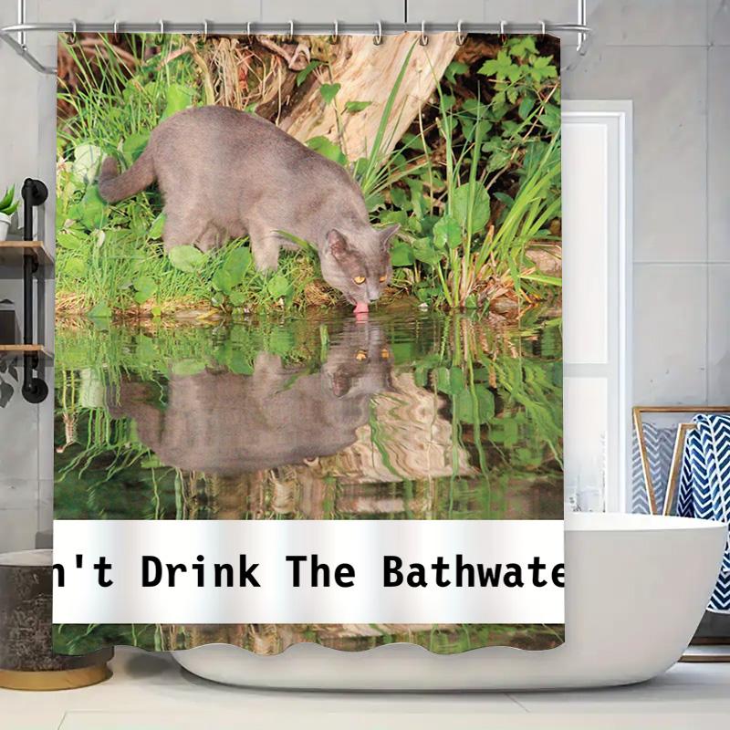 

Cat Drinking Water Shower Curtain Waterproof Fabric Bath Decorative Customizable Personalized Printing Home Bathroom Decoration 90x180cm