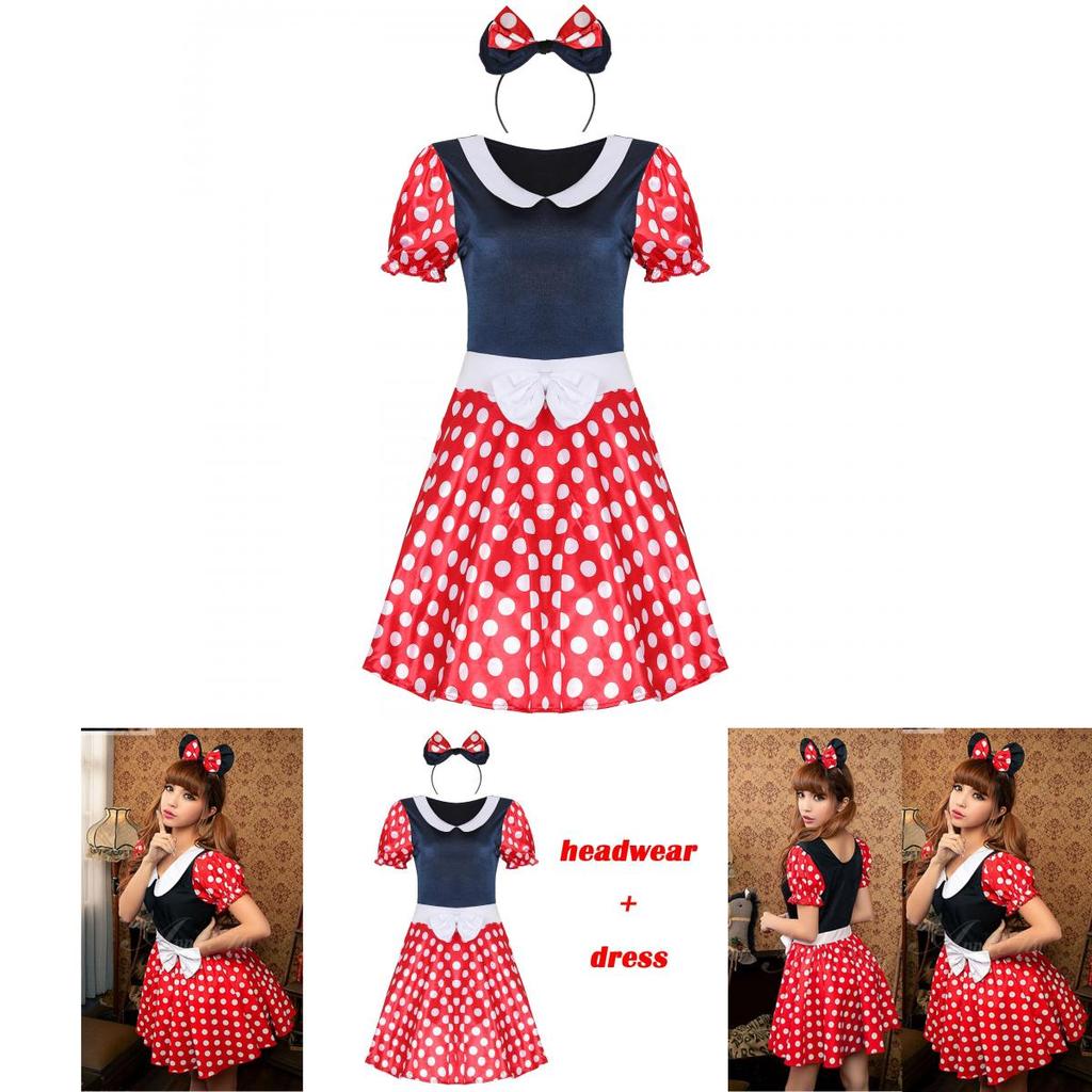 Elegantes Sexy Damen Kostüm für Erwachsene mit Cartoon Minnie Maus und Punkten für Halloween