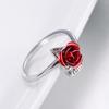 Anillo Abierto Flor Rosa Roja Hoja Flor de Pedrería para Mujer Anillo de Dedo Ajustable Joyería Regalo de San Valentín Compromiso