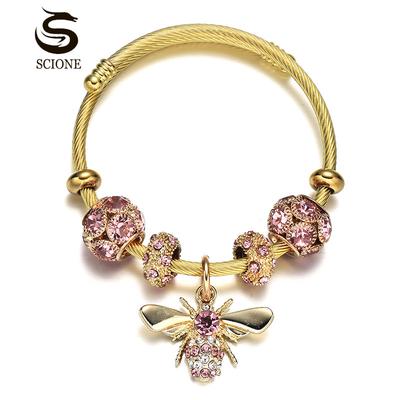 Titanová ocel Zlatý náramek Nastavitelný Včela Lesklý Diamantová koule Přítelkyně Milenka Dárek