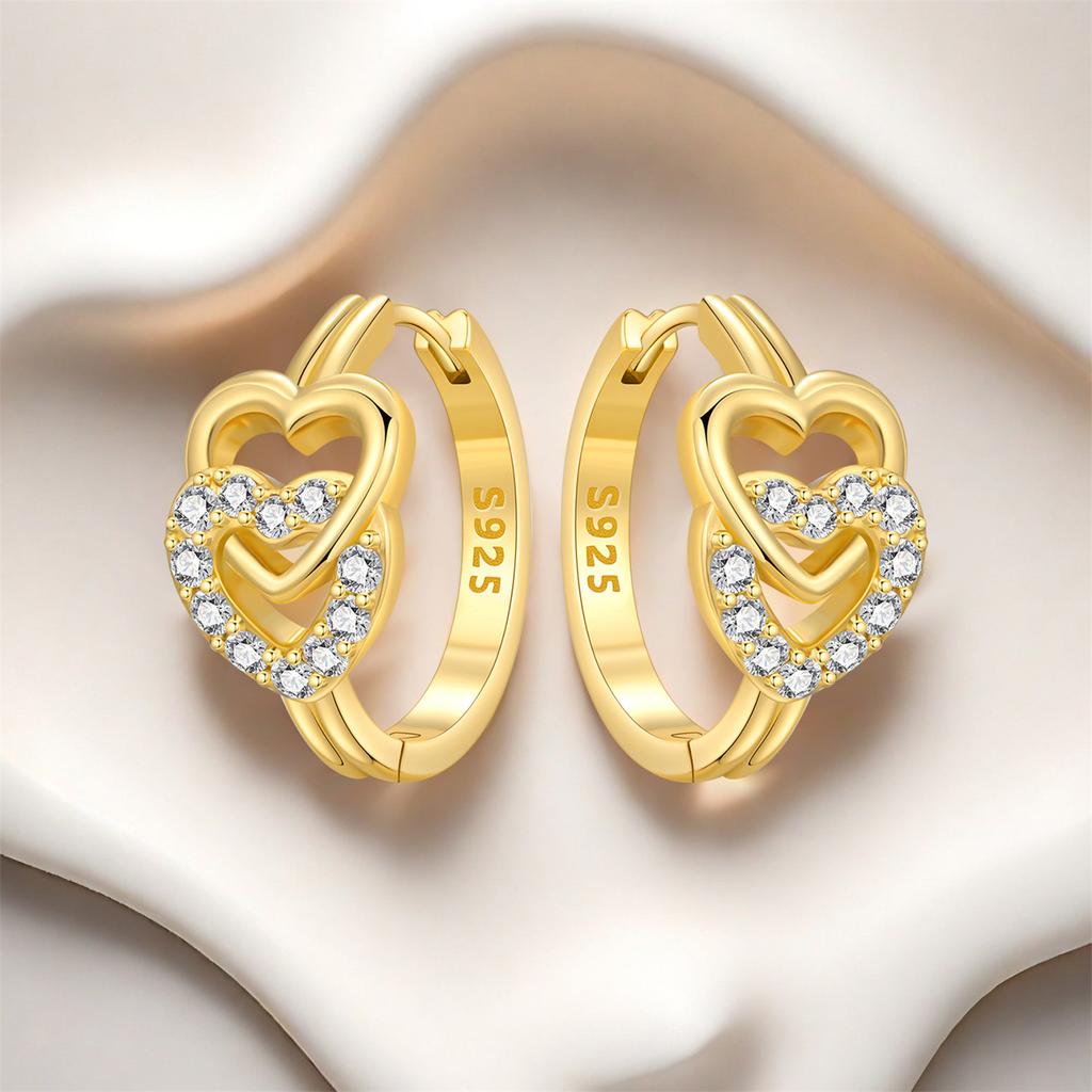 S925 Sterling Silver 18K Gold Double Heart Earrings Hoop Earrings Women Jewelry Original Trendy Anniversary Gifts