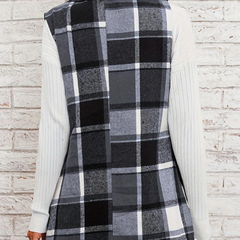 Fashion Lapel Suit Vest Plaid Jacket Plaid Sleeveless Vest Loose Large Size Female Elegant Style All-match Sleeveless Single-breasted Cardigan